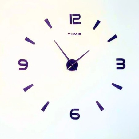 Reloj Pared DIY Horas 3D Grande hasta 130 cm. diametro Negro Moderno Adhesivo Espejo Acrílico Gigante Enorme Decorativo Silenci