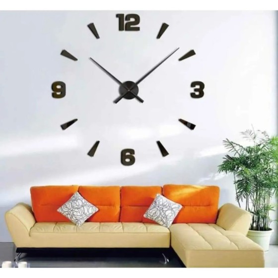 Reloj Pared DIY Horas 3D Grande hasta 130 cm. diametro Negro Moderno A
