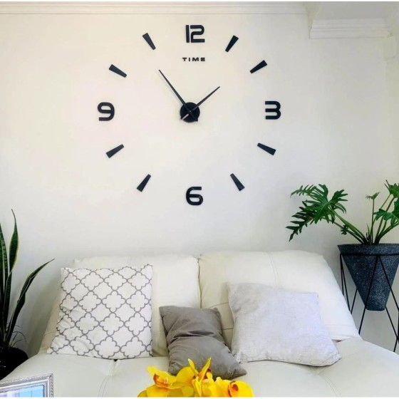 Reloj Pared DIY Horas 3D Grande hasta 130 cm. diametro Negro Moderno A