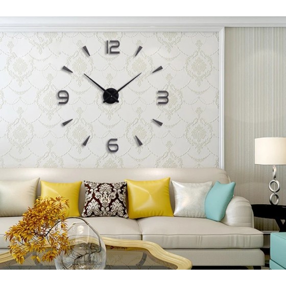 Reloj Pared DIY Horas 3D Grande hasta 130 cm. diametro Negro Moderno A