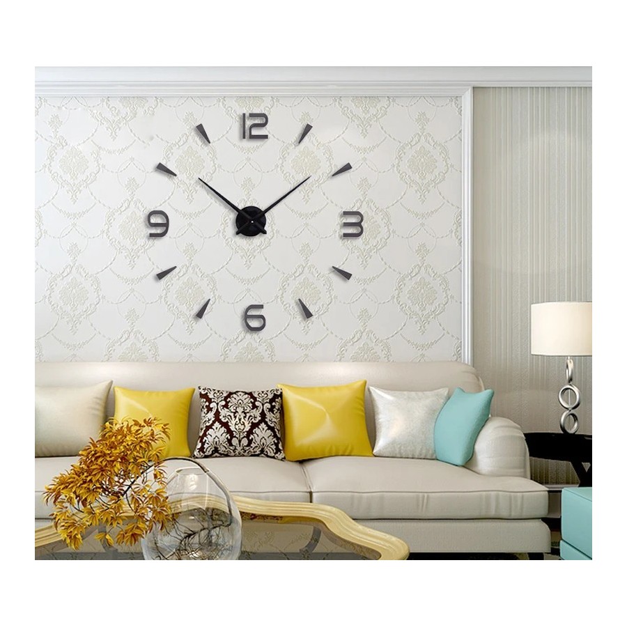 Reloj Pared DIY Horas 3D Grande hasta 130 cm. diametro Negro Moderno A
