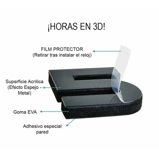 Reloj Pared DIY Horas 3D Grande hasta 130 cm. diametro Negro Moderno A