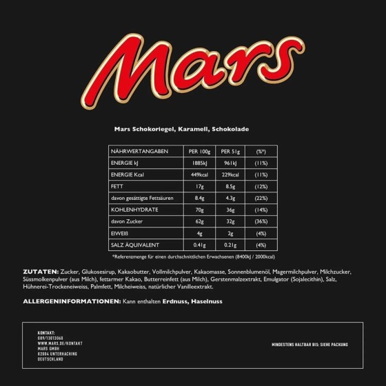 Mars Chocolatina de deliciosa crema de turrón y caramelo recubiertos d