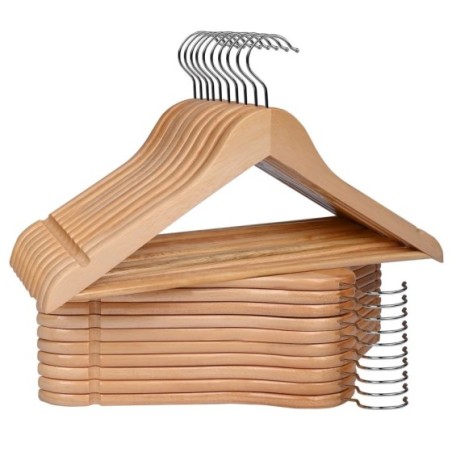 T-LoVendo - Juego de 20 Perchas, Percha de Madera Maciza, Set de 20 Perchas, con Ranuras para Hombros, Barra Antideslizante par