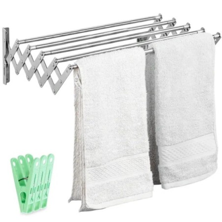 JUPPLIES Tendedero Extensible 100/120/140/160cm - Tendedero Plegable de Pared de Interior o Exterior Apto para Todo Tipo de Ropa