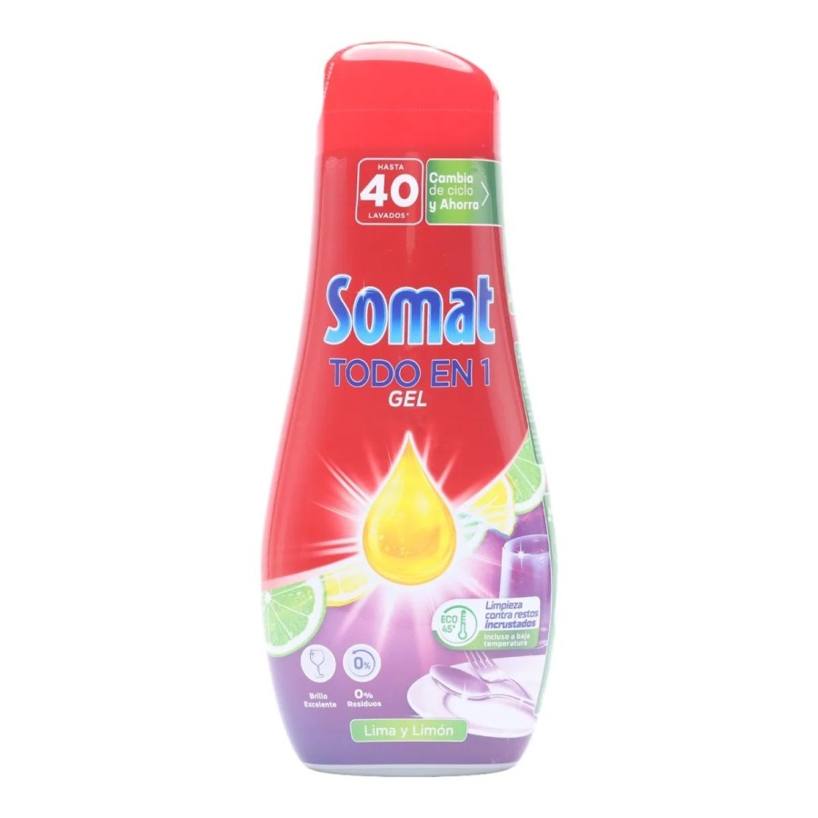 Somat Todo en 1 Pack de 2 Geles Lima Limón Detergente Lavavajillas 40 