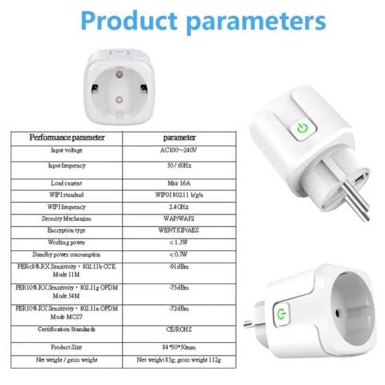 Enchufe inteligente WiFi con Monitor de potencia, enchufe europeo de 1