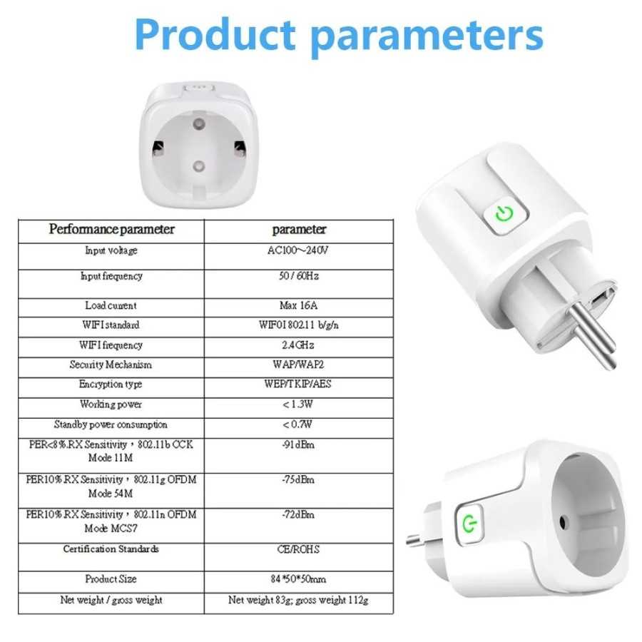 Enchufe inteligente WiFi con Monitor de potencia, enchufe europeo de 1