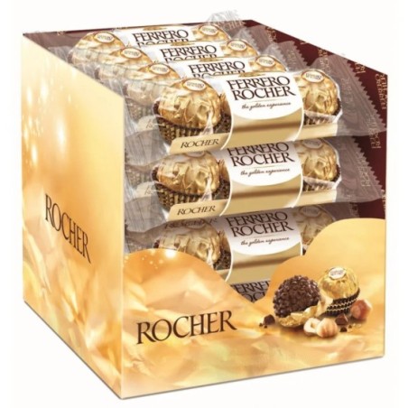 Ferrero Rocher T3 16 estuches de 3 bombones - Delicioso chocolate con avellanas en 48 exquisitos bombones