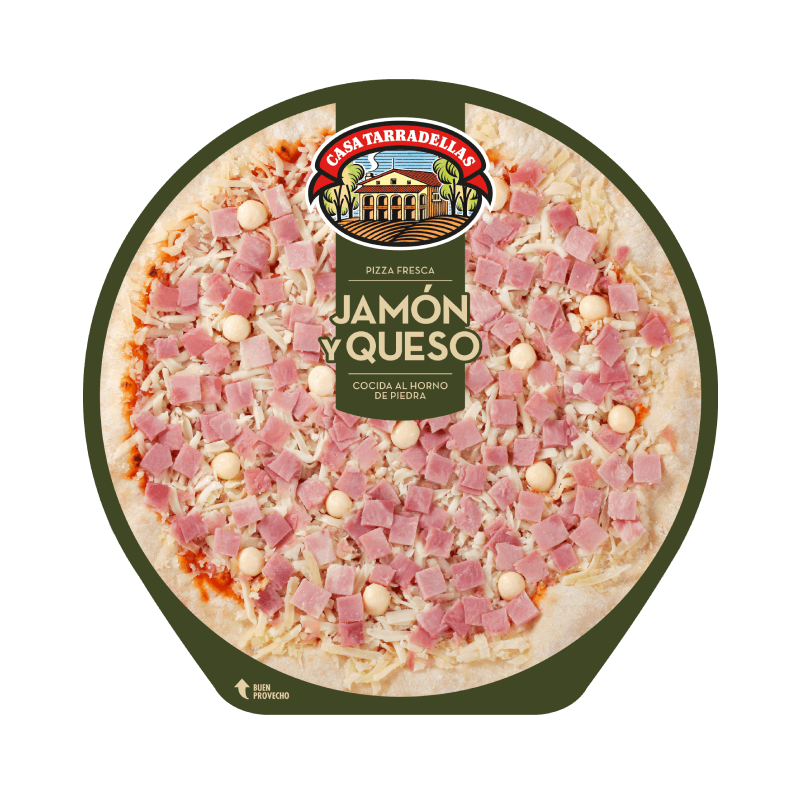 Pizza fresca de jamón y queso cocida al horno de piedra - CASA TARRADELLAS Pizza fresca de jamón y queso cocida al horno de piedra - CASA TARRADELLAS