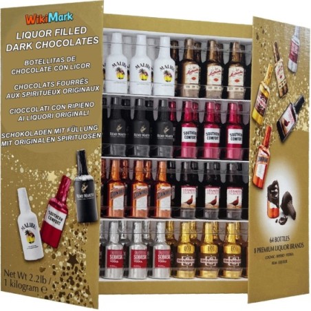 Botellitas de Chocolate Rellenas de Licor - Nueva Edición 2024 Con Nuevos Sabores - Incluye Caja Armario Botellero WikiMark. 1 K