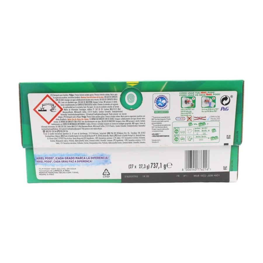 ARIEL Detergente cápsulas pods extrapoder 54 lavados 2 x 19+8 - El env