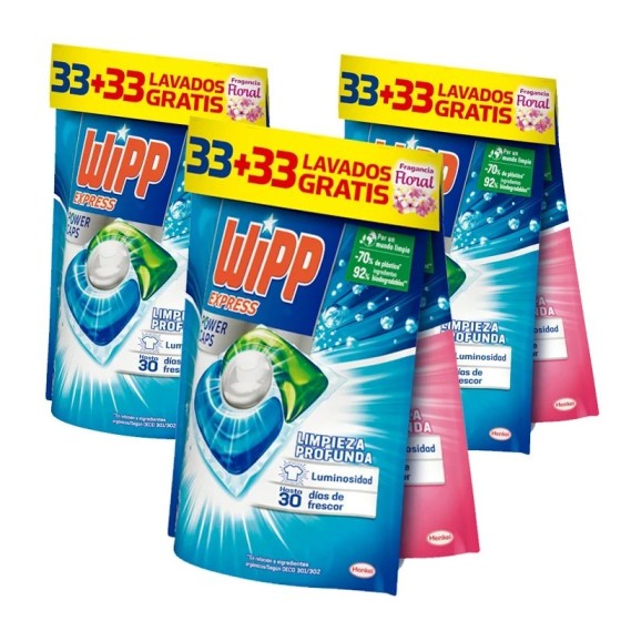 Pack de Detergente WIPP Express Power Caps cápsulas - 33 limpieza prof