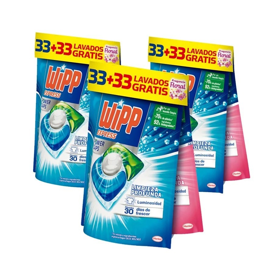 Pack de Detergente WIPP Express Power Caps cápsulas - 33 limpieza prof