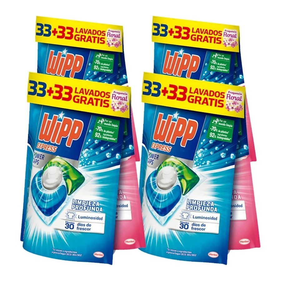Pack de Detergente WIPP Express Power Caps cápsulas - 33 limpieza prof