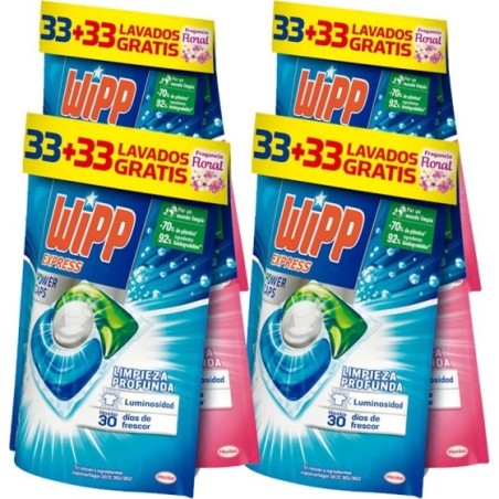 Pack de Detergente WIPP Express Power Caps cápsulas - 33 limpieza profunda + 33 floral 132/ 198/ 264 Capsulas,Limpieza Profund