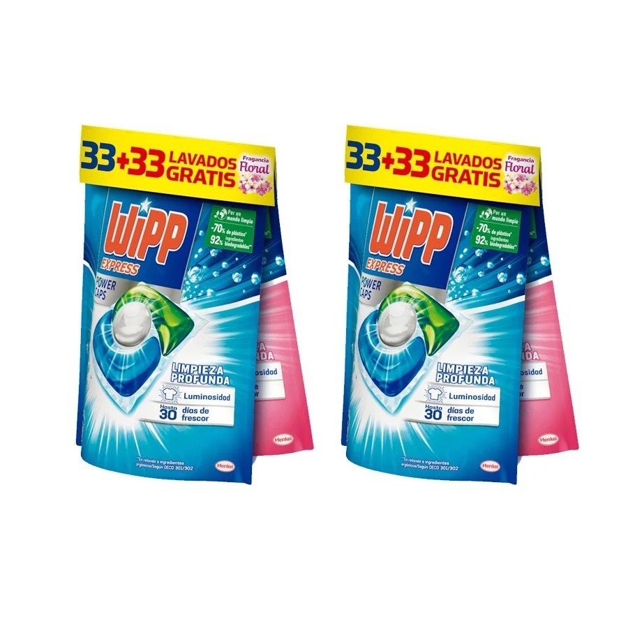 Pack de Detergente WIPP Express Power Caps cápsulas - 33 limpieza prof