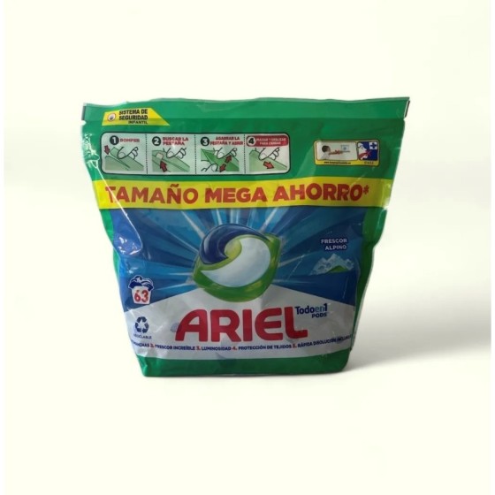 ARIEL PODS Todo en 1 Detergente Líquido Para Lavadora Cápsulas 63 Lava