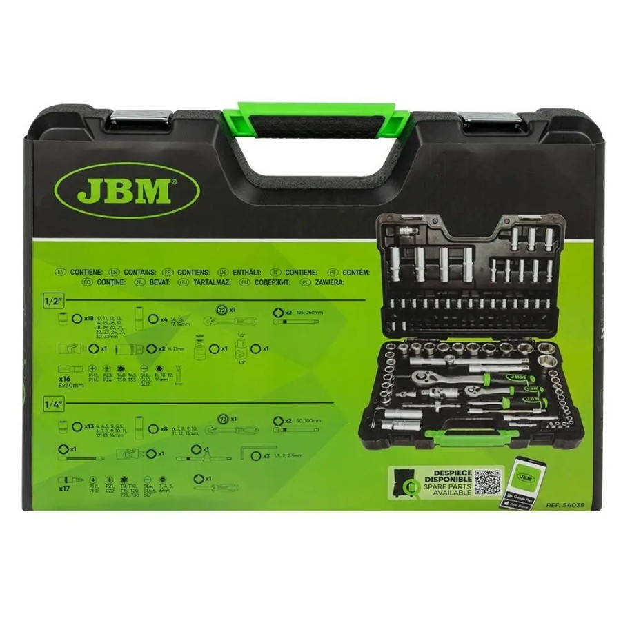 JBM 54038 Maletín de herramientas de 94 piezas con vasos hexagonales c