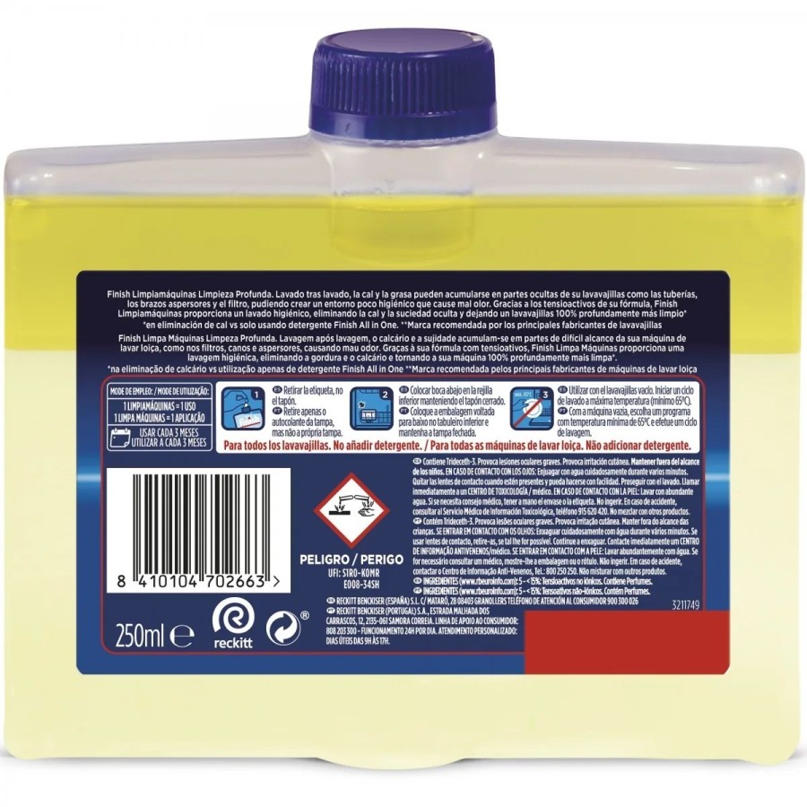 Finish Limpiamáquinas Limpieza Profunda Limón Lavavajillas 4x 250ml