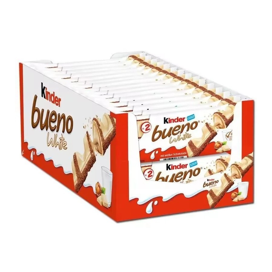 Kinder Bueno White ,Caja de 30 unidades,Barritas de Chocolate Blanco y Kinder Bueno White ,Caja de 30 unidades,Barritas de Chocolate Blanco y
