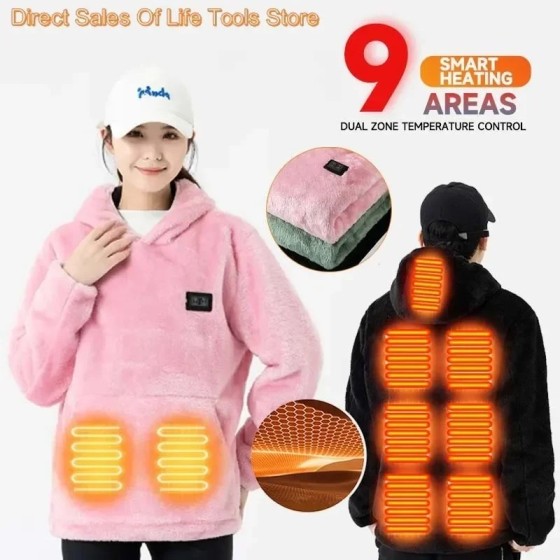 Suéter de lana de Coral con calefacción para parejas, ropa cálida con 