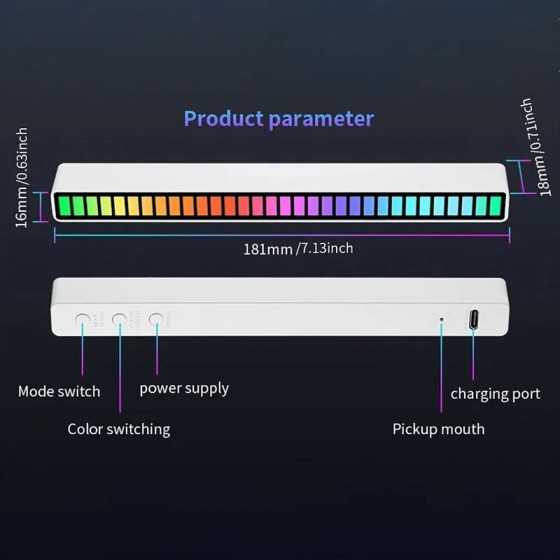 Barra de luz RGB inteligente de 32 LED, lámpara de recogida ambiental 