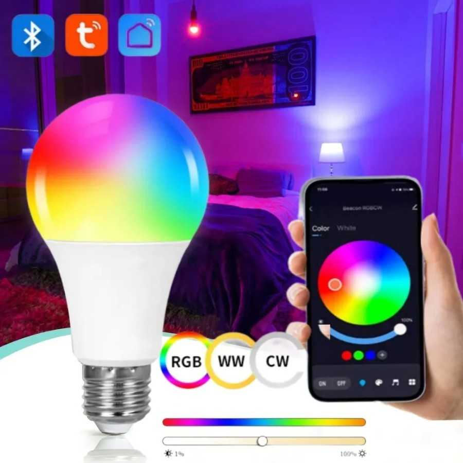 Bombilla LED inteligente con Bluetooth, lámpara RGB regulable con Cont
