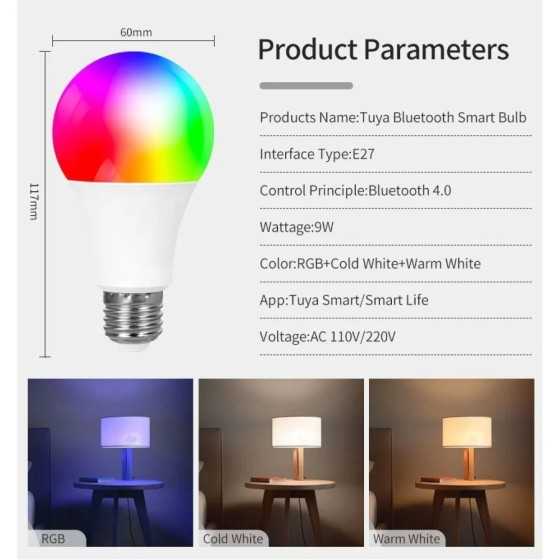Bombilla LED inteligente con Bluetooth, lámpara RGB regulable con Cont