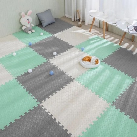 Alfombra de juegos de espuma para bebé, estera de rompecabezas de 16 piezas, azulejos de ejercicio entrelazados, alfombras de ro