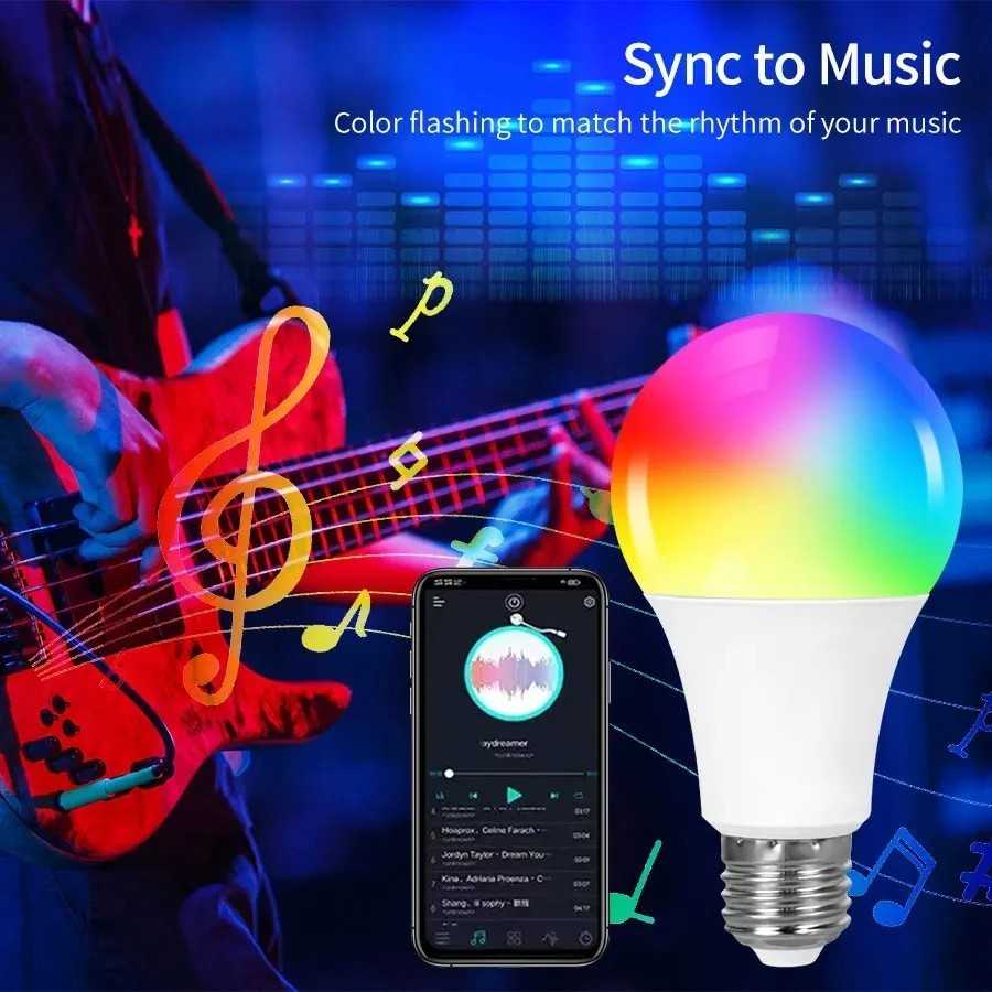 Bombilla LED inteligente con Bluetooth, lámpara RGB regulable con Cont