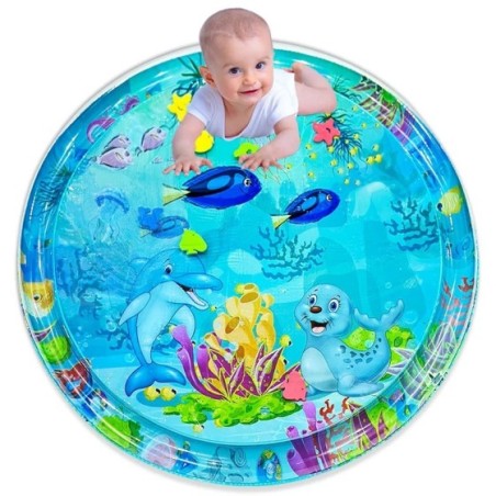 Esterilla inflable de PVC para bebé, tapete grande de 100cm con estampado de sello de delfín, alfombra redonda de juego, cojín, 