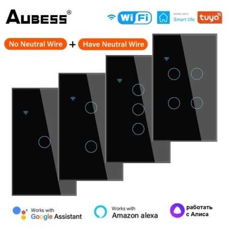 Aubess-interruptor de luz inteligente para el hogar, dispositivo inalámbrico con WiFi, Panel de Sensor táctil, Control por aplic