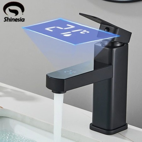 Shinesia-grifo para lavabo de baño, mezclador de temperatura Digital LED, grifo de agua fría y caliente montado en cubierta inte