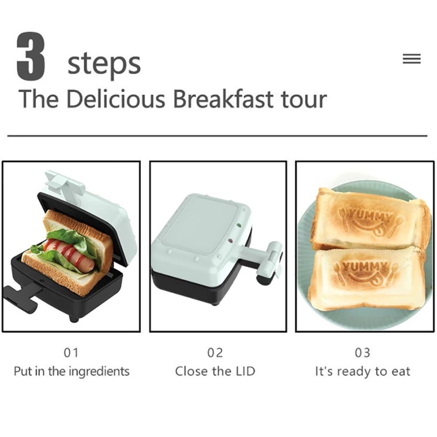 Sandwichera eléctrica compacta para desayuno, con placas antiadherente