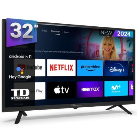 Smart TV 32 pulgadas HD Hey Google Official Assistant con control por voz. Televisor Android 11 - TD Systems K32DLC19GLE