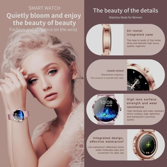 Reloj Inteligente Mujer, Smartwatch Deportivo a Prueba de Agua IP68, 1