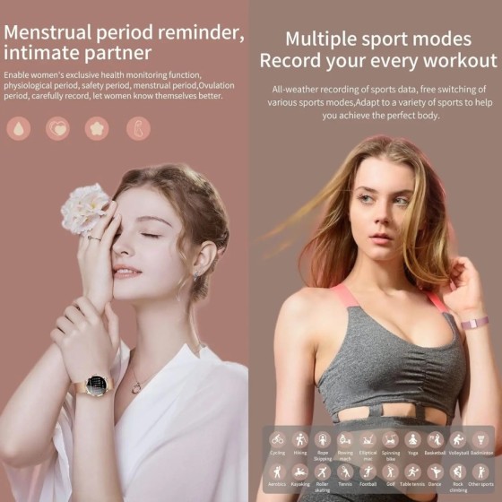 Reloj Inteligente Mujer, Smartwatch Deportivo a Prueba de Agua IP68, 1