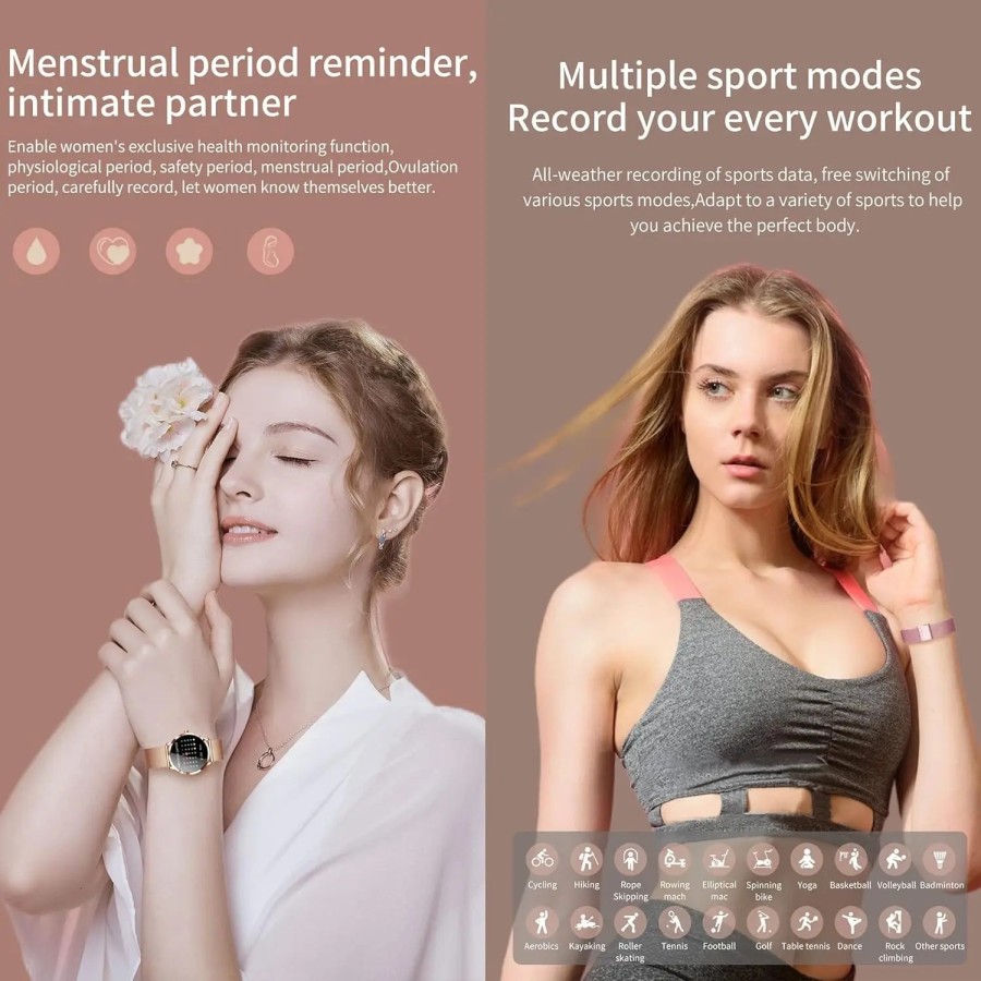 Reloj Inteligente Mujer, Smartwatch Deportivo a Prueba de Agua IP68, 1