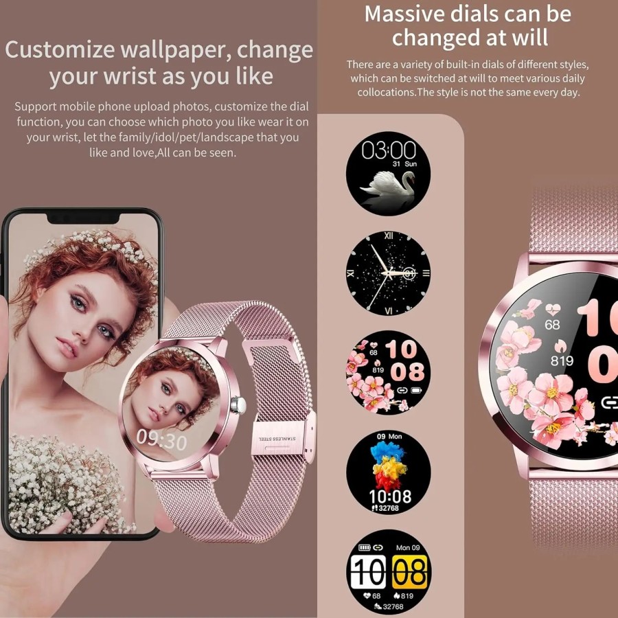 Reloj Inteligente Mujer, Smartwatch Deportivo a Prueba de Agua IP68, 1