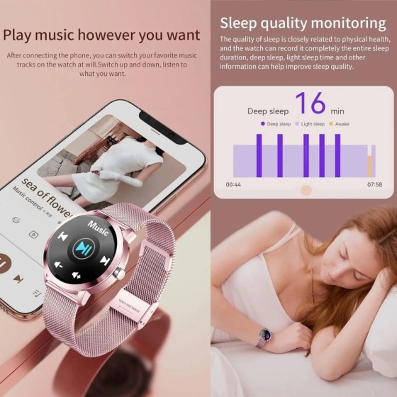 Reloj Inteligente Mujer, Smartwatch Deportivo a Prueba de Agua IP68, 1