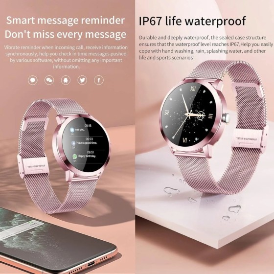 Reloj Inteligente Mujer, Smartwatch Deportivo a Prueba de Agua IP68, 1