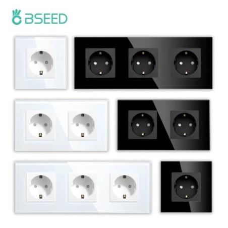 BSEED-enchufe de pared individual estándar de la UE, enchufes dobles de vidrio, enchufes de alimentación triples, toma de corrie
