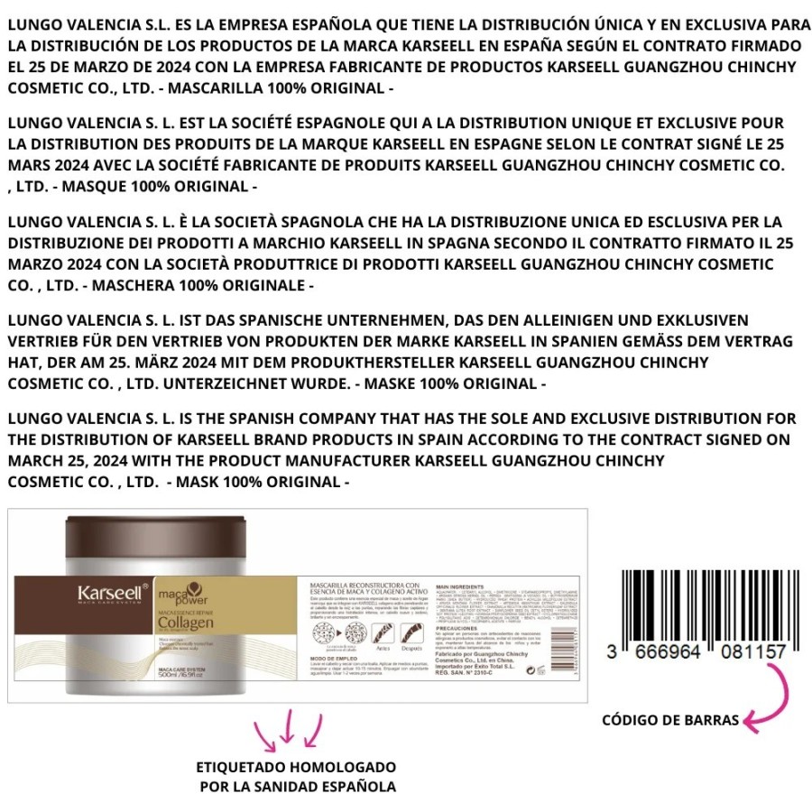 KARSEELL - Pack de 2 - Mascarilla Pelo - Máscara Capilar - Reparación 