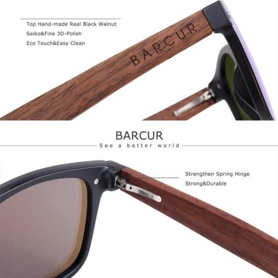 Gafas De Sol De madera BARCUR, gafas De Sol De nogal negro Natural par