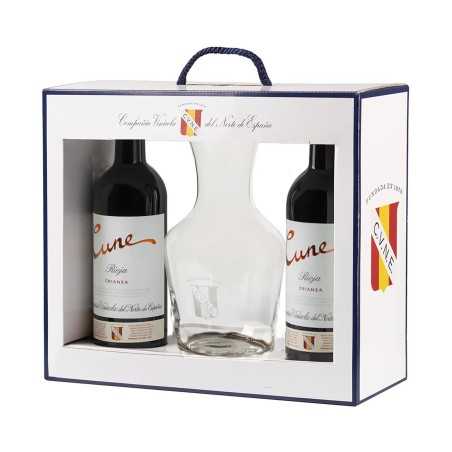 CUNE Estuche con 2 botellas de vino tinto crianza con D.O. Ca. Rioja + decantador.