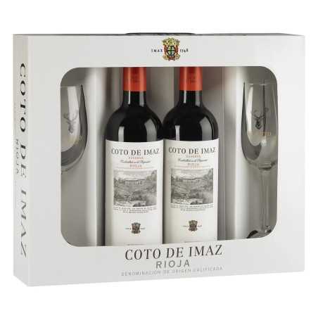 COTO DE IMAZ Estuche con 2 botellas de vino tinto reserva con denominación origen calificada Rioja + 2 copas