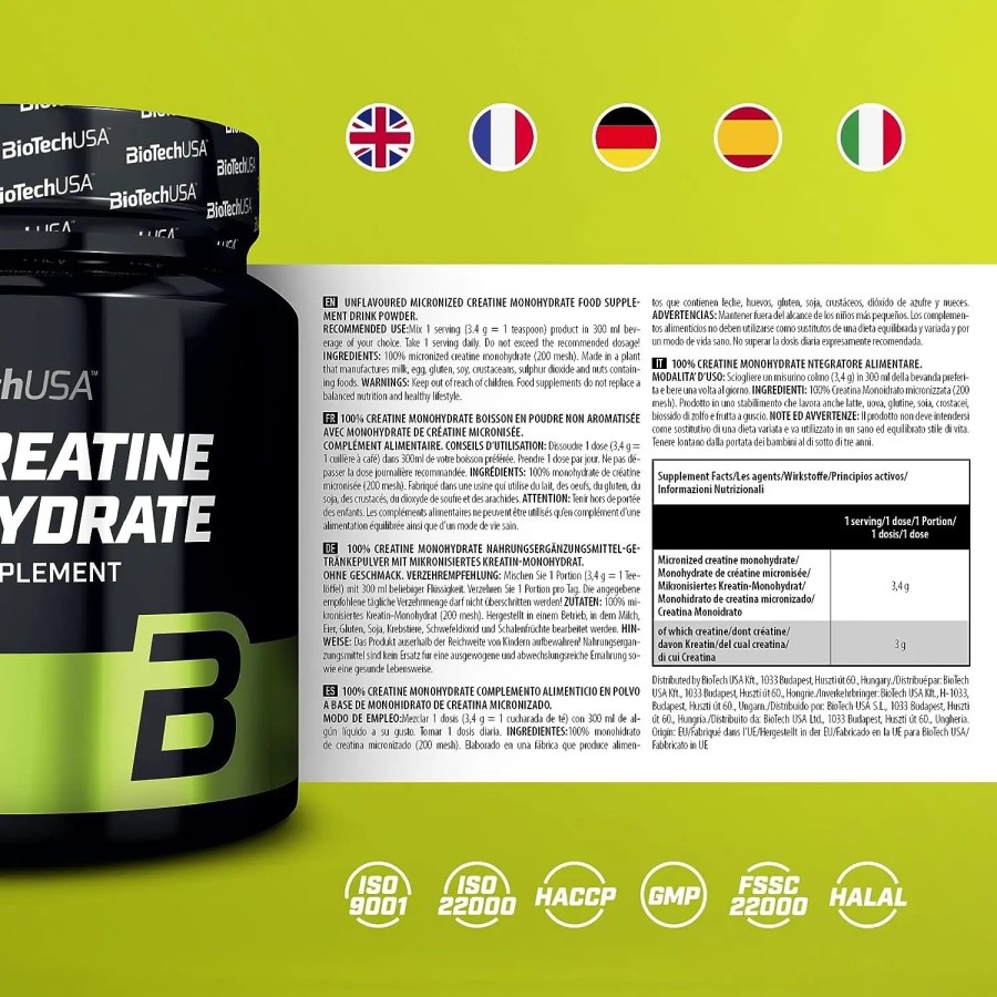 100 Creatine Monohydrate BiotechUSA Sin sabor 300g Incrementa el muscu