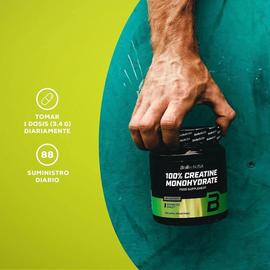 100 Creatine Monohydrate BiotechUSA Sin sabor 300g Incrementa el muscu