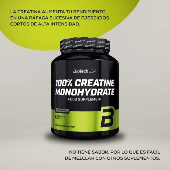 100 Creatine Monohydrate BiotechUSA Sin sabor 300g Incrementa el muscu